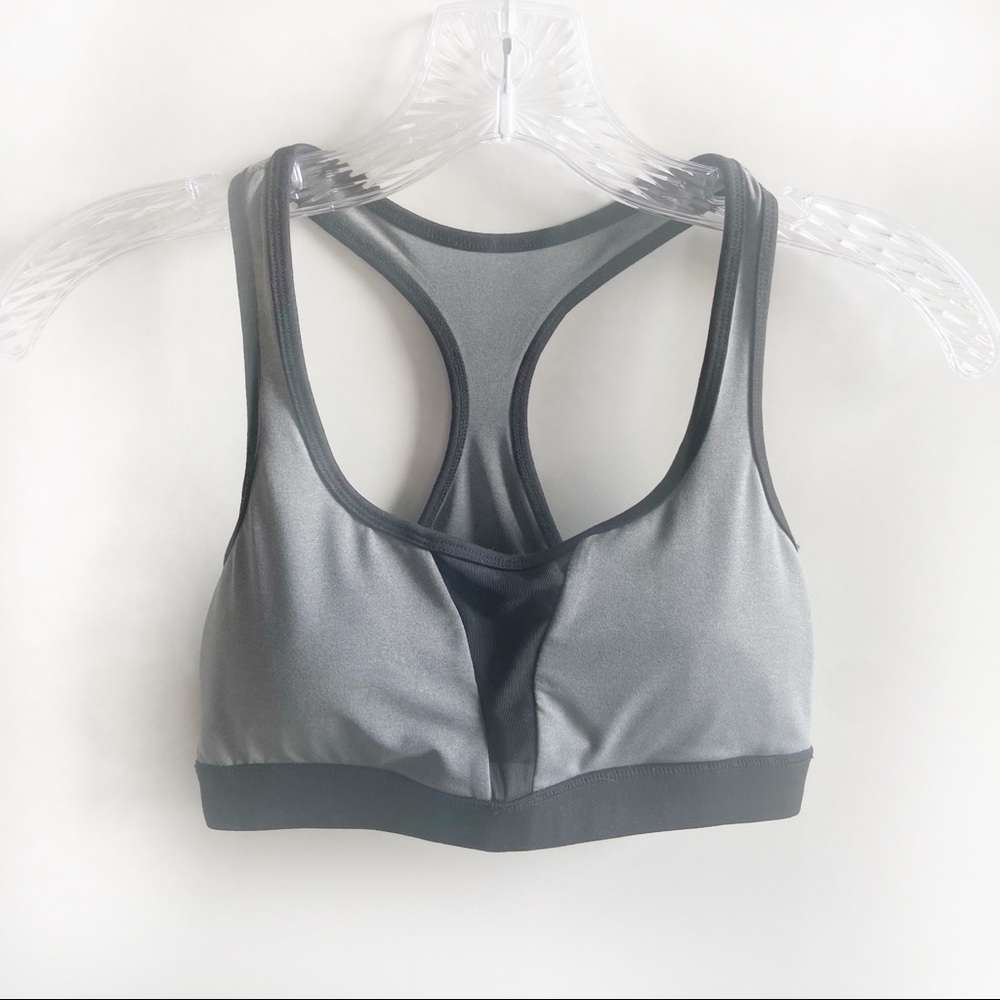 Buff Bunny sports bra gray black mesh racerback